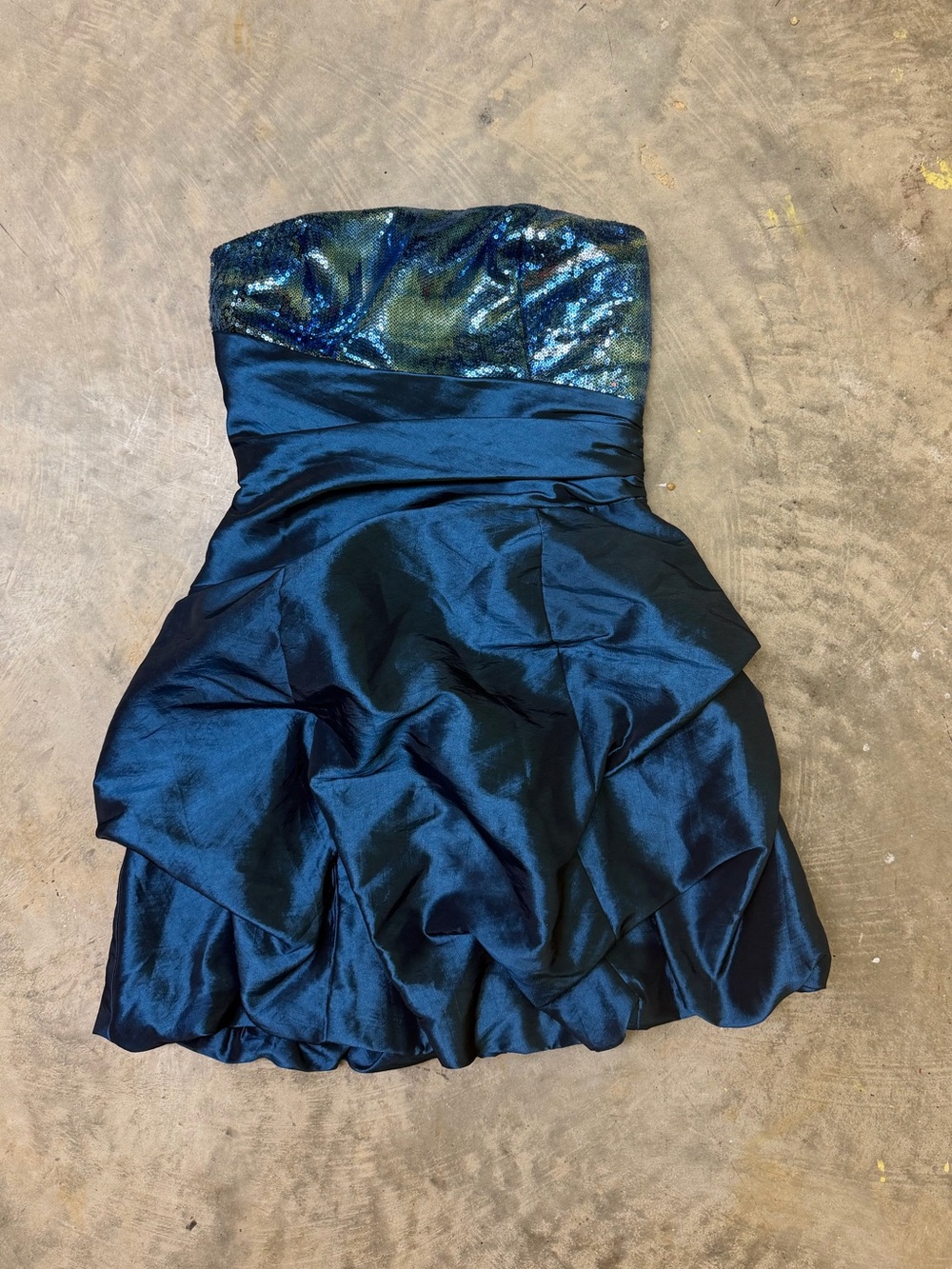 Girls Strapless Sequin Bodice Formal Dress in Teal Blue
